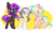 Size: 800x456 | Tagged: safe, artist:indiefoxtail, oc, oc only, oc:harmonic rhyme, oc:midnight dream, oc:night wishes, earth pony, pegasus, pony, unicorn, tongue out
