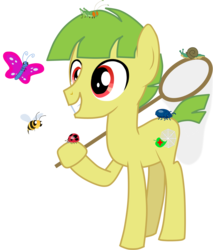 Size: 1746x2048 | Tagged: safe, artist:shadymeadow, oc, oc only, oc:buggy bill, beetle, butterfly, insect, ladybug, pony, net, solo