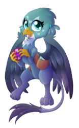 Size: 1240x2000 | Tagged: safe, artist:blazemizu, gabby, griffon, g4, my little pony: friendship is magic, the fault in our cutie marks, badge, chest fluff, female, looking at you, open mouth, simple background, smiling, solo, spread wings, transparent background