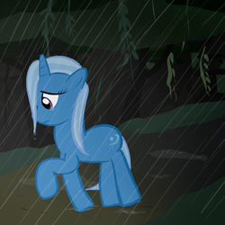 Size: 2000x2000 | Tagged: safe, artist:yinglung, trixie, pony, unicorn, g4, female, high res, mare, rain, sad, solo