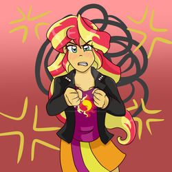 Size: 1024x1024 | Tagged: safe, artist:yoshimarsart, sunset shimmer, equestria girls, g4, angry, blushing, cute, female, shimmerbetes, solo, sunset shimmer is not amused, tsundere, unamused, watermark