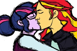 Size: 2414x1616 | Tagged: safe, sci-twi, sunset shimmer, twilight sparkle, equestria girls, g4, female, kissing, lesbian, ship:sci-twishimmer, ship:sunsetsparkle, shipping, sketch