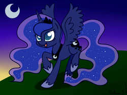 Size: 1600x1200 | Tagged: safe, artist:sabrib, princess luna, g4, crescent moon, female, moon, solo, spread wings, twilight (astronomy)