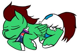 Size: 1511x1026 | Tagged: safe, artist:anoymust, oc, oc only, oc:northern haste, diaper, female, non-baby in diaper, pepsi, sleeping, soda, solo, tail tape