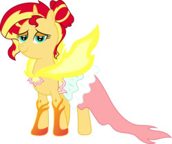 Size: 7444x6211 | Tagged: safe, artist:sugar-loop, sunset shimmer, pony, unicorn, equestria girls, g4, absurd resolution, bedroom eyes, clothes, daydream shimmer, dress, female, gala dress, looking at you, simple background, smiling, solo, sunset shimmer day, transparent background, vector