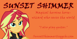 Size: 498x250 | Tagged: safe, artist:sketchmcreations, sunset shimmer, fanfic:a heartfelt goal, equestria girls, g4, my little pony equestria girls: rainbow rocks, business card, fanfic, solo, vector