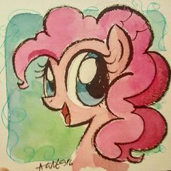 Size: 1080x1080 | Tagged: safe, artist:agnesgarbowska, pinkie pie, g4, bust, female, portrait, solo, traditional art, watercolor painting