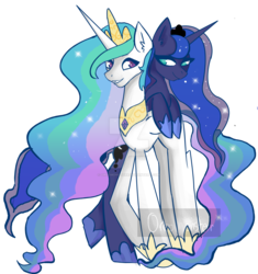 Size: 1024x1090 | Tagged: dead source, safe, artist:oreomonsterr, princess celestia, princess luna, g4, royal sisters, watermark