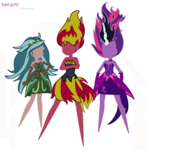 Size: 934x832 | Tagged: safe, artist:yeganeh18, gaea everfree, gloriosa daisy, sci-twi, sunset shimmer, twilight sparkle, equestria girls, g4, my little pony equestria girls: legend of everfree, equestria's monster girls, midnight sparkle, sunset satan, transformation