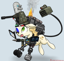 Size: 2448x2338 | Tagged: safe, artist:orang111, sweet biscuit, cyborg, g4, 645e3, blue screen of death, ciws, emd, engine, high res, machine, manpads, mistral, mistral(manpads), monitor, monster, requested art, rocket launcher, wat, weapon, what has science done