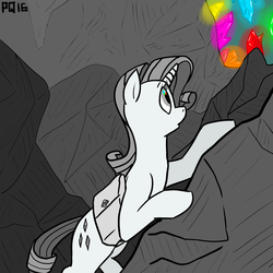 Size: 3000x3000 | Tagged: safe, artist:pony quarantine, rarity, g4, cave, female, gem, high res, monochrome, neo noir, partial color, saddle bag, solo