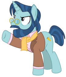 Size: 2100x2428 | Tagged: safe, artist:sketchmcreations, trotsky, pony, unicorn, g4, viva las pegasus, background pony, beard, clothes, facial hair, glasses, high res, horn, male, scarf, shirt, simple background, solo, stallion, transparent background, trapeze director, vector