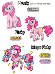 Size: 851x1137 | Tagged: safe, artist:sweetheart-arts, pinkie pie, g4, evolution, evolution chart, female, floating, frown, glowing eyes, grin, hair bow, looking at you, open mouth, pinkamena diane pie, pokémon, rainbow power, smiling, solo, tail bow, unshorn fetlocks