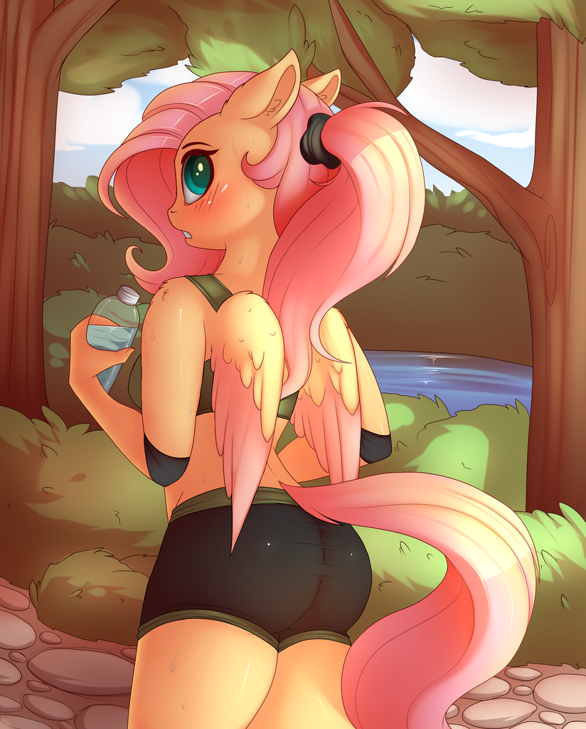 #1255354 - suggestive, artist:evehly, fluttershy, anthro, adorasexy, ass, b...