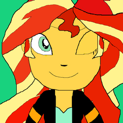 Size: 500x500 | Tagged: artist needed, safe, sunset shimmer, human, equestria girls, g4, female, looking at you, one eye closed, photoshop, solo, sunset shimmer day, wink