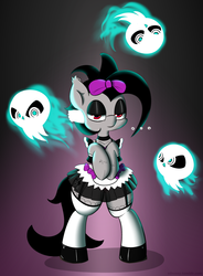 Size: 1473x2000 | Tagged: safe, artist:n0nnny, oc, oc only, oc:paulpeoples, ghost, pony, ..., bipedal, clothes, crossdressing, cute, dress, goth, maid, skull, solo, standing, stockings, uniform