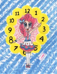 Size: 1600x2060 | Tagged: safe, artist:pepperish9, pinkie pie, equestria girls, g4, clock, female, solo, traditional art, watermark