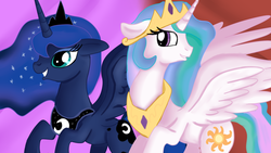 Size: 1280x720 | Tagged: safe, artist:jbond, princess celestia, princess luna, alicorn, pony, g4, duo, female, happy, mare, royal sisters, simple background