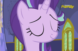 Size: 2185x1439 | Tagged: safe, screencap, starlight glimmer, pony, unicorn, every little thing she does, g4, season 6, discovery family logo, eyes closed, female, mare, preview, smiling, solo