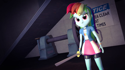 Size: 1920x1080 | Tagged: safe, artist:razethebeast, rainbow dash, equestria girls, g4, 3d, angry, clothes, compression shorts, female, forces of harmony, shorts, skirt, solo, source filmmaker, sword, weapon, wristband