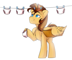 Size: 1024x857 | Tagged: safe, artist:starlyfly, oc, oc only, pegasus, pony, basket, clothes, clothes line, frilly underwear, panties, saddle basket, solo, underwear, white underwear, wing hands