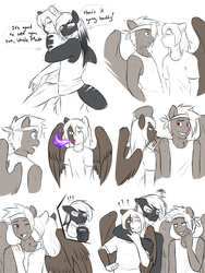 Size: 3000x4000 | Tagged: safe, artist:askbubblelee, oc, oc only, oc:daniel dasher, oc:mako, oc:singe, dracony, hybrid, orca pony, original species, pegasus, anthro, anthro oc, blushing, overprotective, pansexual, uncle and nephew