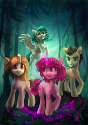 Size: 2537x3625 | Tagged: safe, artist:share dast, oc, oc only, pegasus, pony, unicorn, forest, high res