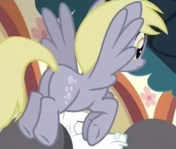 Size: 370x313 | Tagged: safe, screencap, derpy hooves, pegasus, pony, equestria games (episode), g4, butt, cropped, female, mare, plot