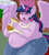 Size: 800x897 | Tagged: safe, artist:professordoctorc, twilight sparkle, alicorn, anthro, g4, bbw, belly, belly button, big belly, burger, clothes, ear fluff, eating, fat, female, food, hay burger, jeans, mare, obese, pants, spread wings, ssbbw, twilard sparkle, twilight sparkle (alicorn), wings