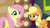 Size: 512x290 | Tagged: safe, screencap, applejack, fluttershy, earth pony, pegasus, pony, g4, viva las pegasus, :t, applejack's hat, cowboy hat, cute, discovery family logo, faic, female, freckles, hat, las pegasus scrunchyshy, mare, shyabetes, smiling, wrong neighborhood