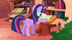 Size: 1100x618 | Tagged: safe, screencap, twilight sparkle, pony, unicorn, g4, look before you sleep, butt, face mask, female, golden oaks library, mare, mud mask, plot, solo, twibutt, unicorn twilight