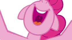Size: 5760x3240 | Tagged: safe, artist:rdibp, pinkie pie, g4, make new friends but keep discord, absurd resolution, female, floppy ears, he wants all of the cakes, nose in the air, open mouth, simple background, solo, trace, uvula, vector, volumetric mouth, white background