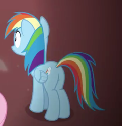 Size: 341x354 | Tagged: safe, screencap, rainbow dash, pony, every little thing she does, g4, butt, cropped, female, fiducia compellia, hypnosis, mare, plot, rainbutt dash