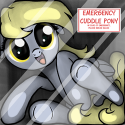 Size: 800x800 | Tagged: safe, artist:nimaru, derpy hooves, pegasus, pony, g4, against glass, bronybait, cuddly, cute, derpabetes, emergency glass, emergency pony, female, floppy ears, glass, in case of emergency, looking at you, smiling, solo, underhoof, weapons-grade cute
