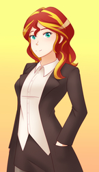Size: 1280x2200 | Tagged: safe, artist:jonfawkes, sunset shimmer, human, g4, clothes, commission, female, humanized, looking at you, older, smiling, solo