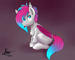 Size: 2384x1894 | Tagged: safe, artist:sweetcinnamon, oc, oc only, oc:shinee, bat pony, pony, chest fluff, sitting, solo, tongue out