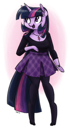 Size: 850x1547 | Tagged: safe, artist:king-kakapo, twilight sparkle, anthro, unguligrade anthro, g4, arm hooves, clothes, cloven hooves, female, jewelry, multiple variants, necklace, open mouth, pantyhose, plaid, pleated skirt, skirt, solo, unshorn fetlocks, watch