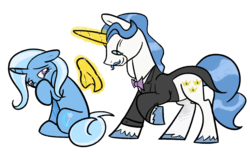 Size: 1400x850 | Tagged: safe, artist:mellowyellowpony, artist:selective-yellow, fancypants, trixie, pony, unicorn, g4, comforting, crying, cute, female, handkerchief, kindness, male, mare, offering, raised hoof, shipping, simple background, sniffing, straight, transparent background, trixiepants