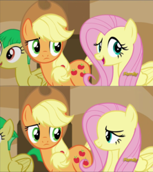 Size: 1920x2161 | Tagged: safe, screencap, applejack, fluttershy, wintergreen, pony, g4, viva las pegasus, discovery family logo, las pegasus resident, out of context