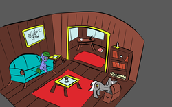 Size: 1280x800 | Tagged: safe, artist:saria the frost mage, oc, oc only, oc:clover patch, oc:silverwind (a foal's adventure), earth pony, pony, unicorn, a foal's adventure, book, bookshelf, candle, chest, child, couch, cutie mark, cyoa, desk, female, filly, foal, inkwell, male, painting, pirate, pirate ship, quill, room, rug, ship, stallion, story included, table, window