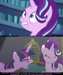Size: 1280x1511 | Tagged: safe, edit, edited screencap, screencap, starlight glimmer, twilight sparkle, alicorn, pony, every little thing she does, g4, lesson zero, no second prances, samuel l jackson, snakes on a plane, twilight sparkle (alicorn)