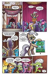 Size: 996x1530 | Tagged: safe, artist:agnes garbowska, idw, official comic, applejack, berry punch, berryshine, bon bon, carrot top, flitter, fluttershy, golden harvest, granny smith, lyra heartstrings, mayor mare, minuette, sweetie drops, earth pony, pony, unicorn, friendship is magic #46, g4, spoiler:comic, comic, female, mare, preview, speech bubble