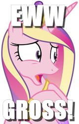 Size: 236x368 | Tagged: safe, princess cadance, g4, disgusted, gross, image macro, juxtaposition bait, meme, reaction image