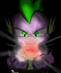 Size: 600x720 | Tagged: safe, artist:masterkitsune, spike, dragon, g4, dramatic lighting, gem, greedy, male, solo