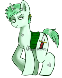 Size: 870x1086 | Tagged: safe, artist:oreomonsterr, pony, crossover, jewelry, one piece, ponified, roronoa zoro, solo, watermark