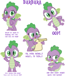 Size: 4084x4811 | Tagged: safe, artist:chiptunebrony, edit, vector edit, spike, dragon, g4, absurd resolution, angry, annoyed, barb, barbabetes, blushing, bouncing, collage, confused, crying, cute, dialogue, dungeons and dragons, expressions, fanfic, funny, implied death, link, looking at you, ogres and oubliettes, pose, quotes, rule 63, rule63betes, scroll, simple background, sitting, smiling, solo, surprised, teepublic, transparent background, vector, waving, whisper