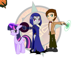 Size: 1584x1224 | Tagged: safe, artist:dragon-fangx, twilight sparkle, g4, crossover, doctor who, eleventh doctor, raven (dc comics), sonic screwdriver, teen titans