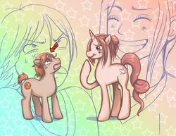 Size: 2598x2008 | Tagged: safe, artist:colourbee, pony, unicorn, atsushi otani, high res, horn, horn envy, lovely complex, ponified, risa koizumi, small horn