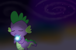 Size: 3000x2000 | Tagged: safe, artist:yinglung, spike, dragon, fairy, g4, high res, kissing, male, night, solo, stars