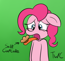 Size: 1017x966 | Tagged: safe, artist:tellytoon, artist:tellywebcartoons, pinkie pie, earth pony, pony, g4, 30 minute art challenge, cupcake, disgusted, food, salty